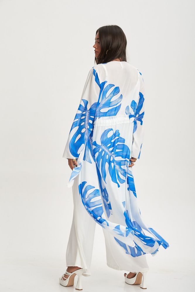 Long Kimono Leaves Print