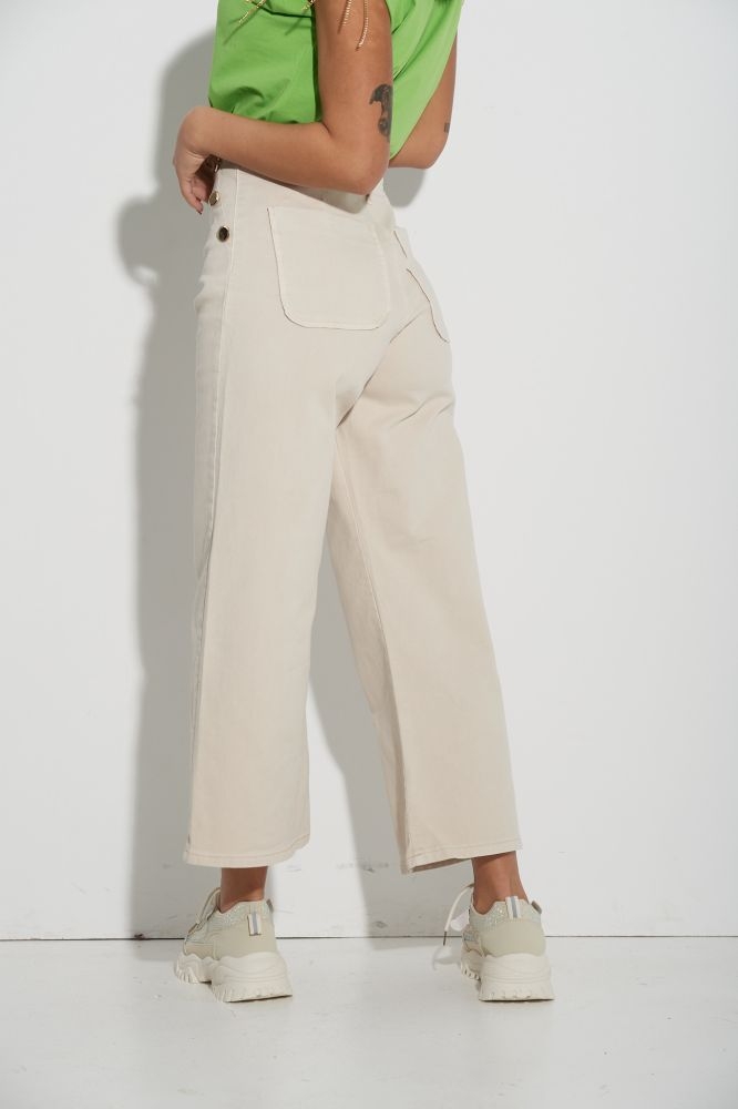 Denim Bell Bottom Pants With Buttons