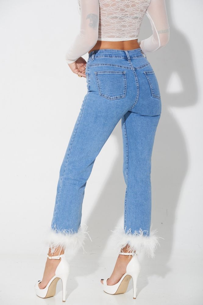 Denim Pants With Feathers