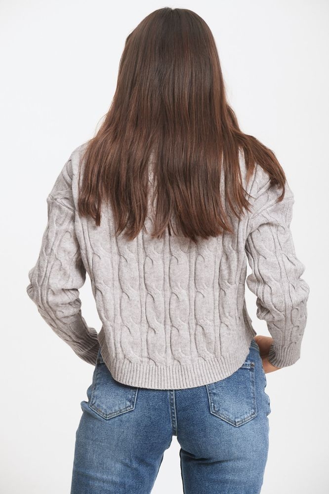 High Neck Cable Knit Crop Sweater