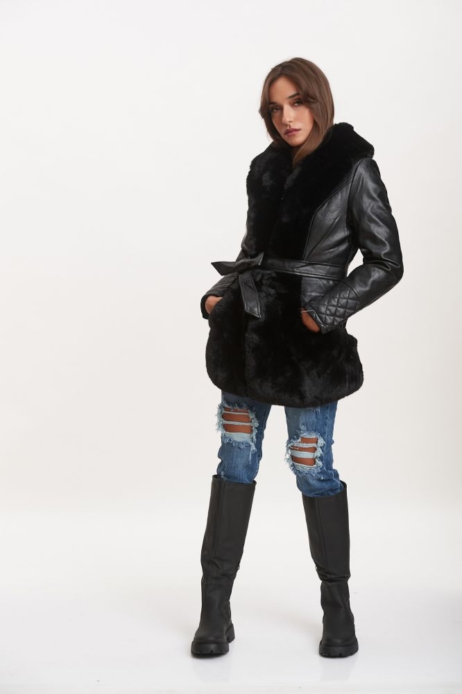 Leatherette Jacket With Fur 