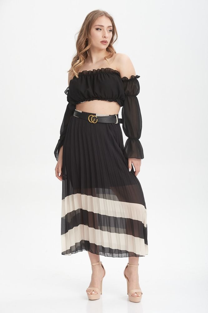 Long Two-colored Pleatted Skirt