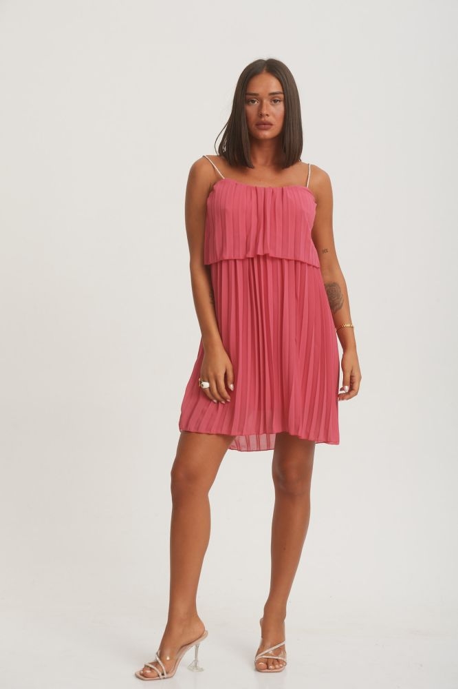 Pleated Dress With Shiny Straps