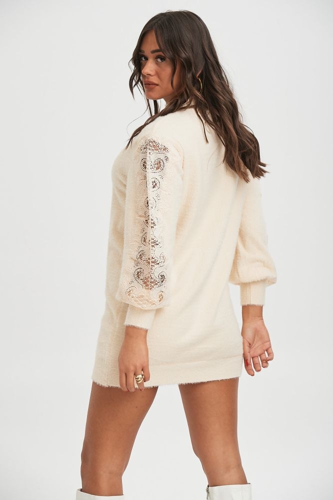 Long Sweater With Lacy Sleeves