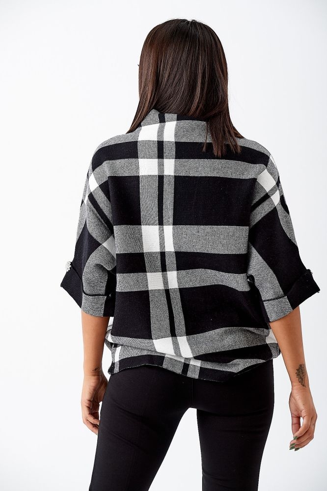 Turtleneck Checkered Knitted Blouse 