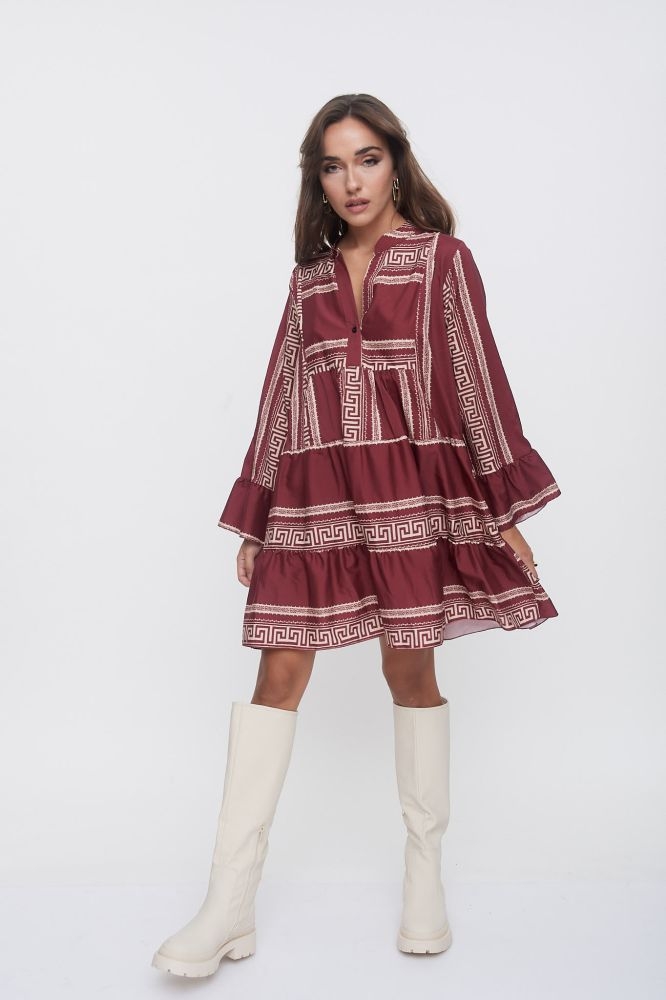 Φόρεμα Mini Με Μάο Γιακά & Ζώνη 