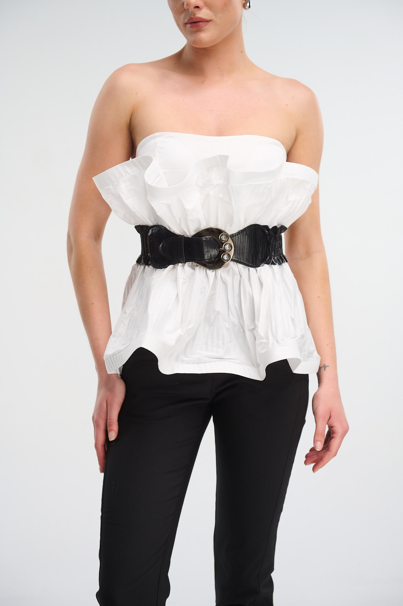 Strapless Top With Ruffles And Belt