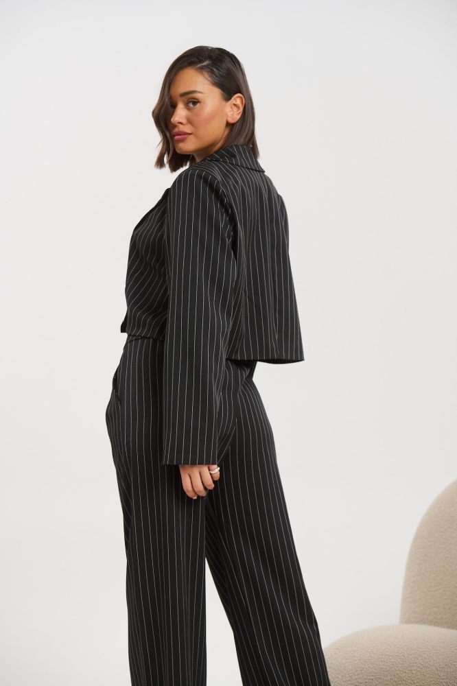Striped Crop Blazer With Buttons