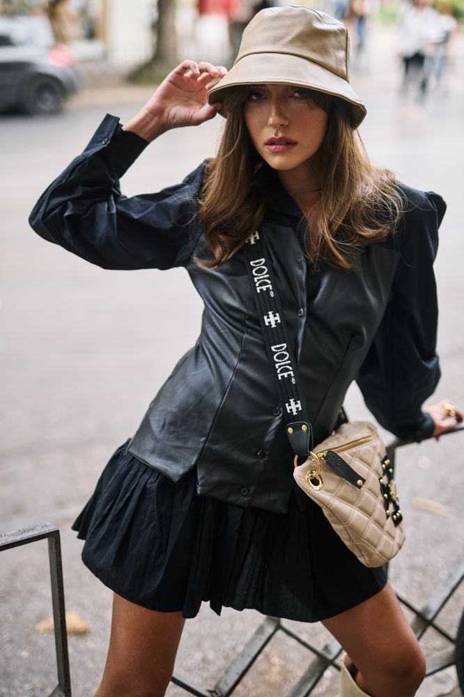Shirt Dress With Leatherette Corsage 