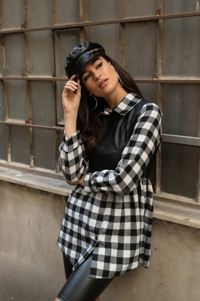 Checked Shirt With Leather top