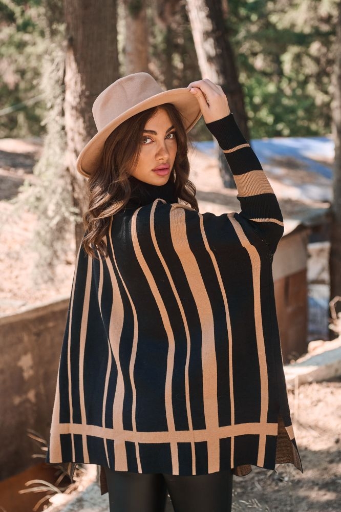 Long Sleeve Turtle Neck Blouse With Stripes 