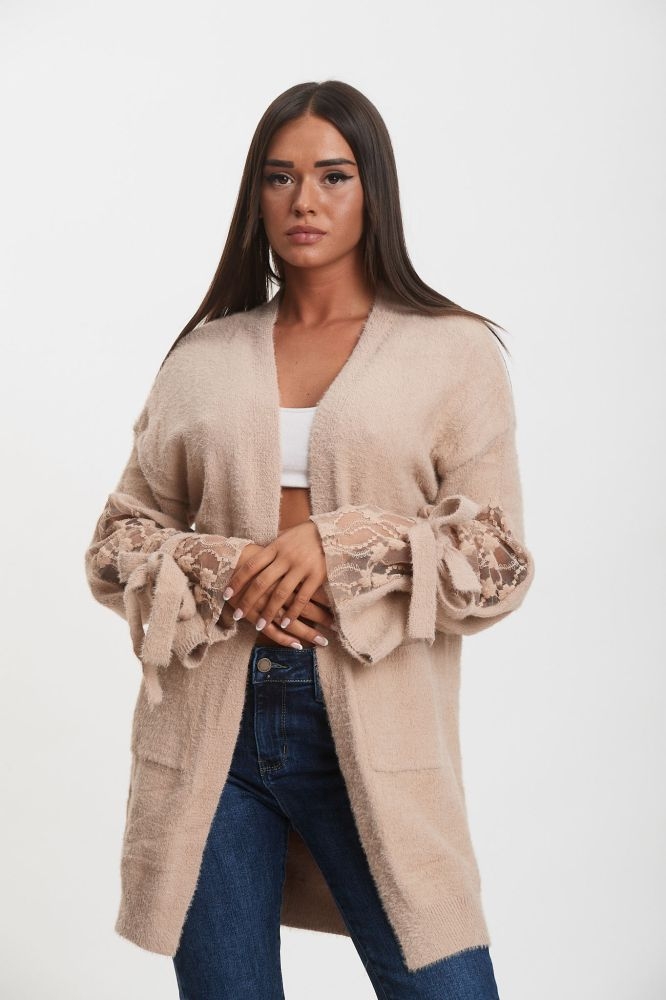 Mohair Cardigan With Lace On Sleeves 
