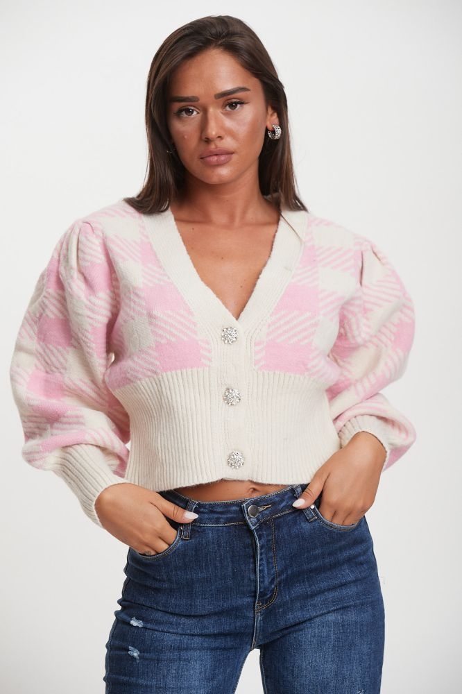 Knitted Short Cardigan With Stras Buttons 