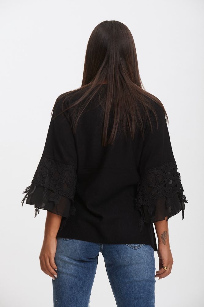 Lace Sleeves One Coloured Blouse 