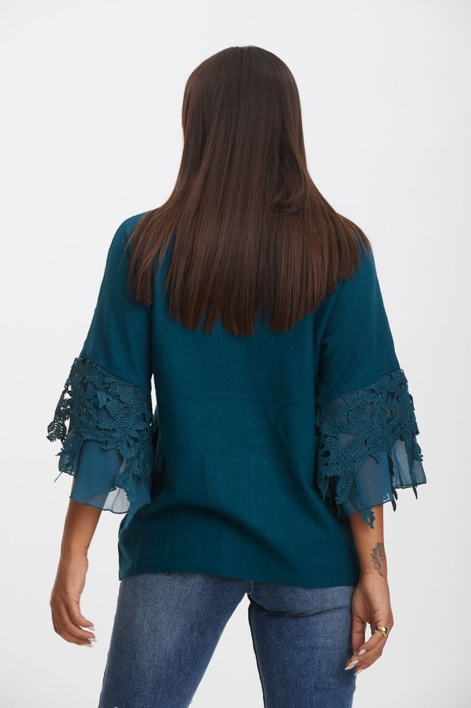 Lace Sleeves One Coloured Blouse 