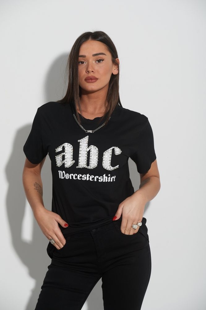T-Shirt ABC With Chain And Rhinestones