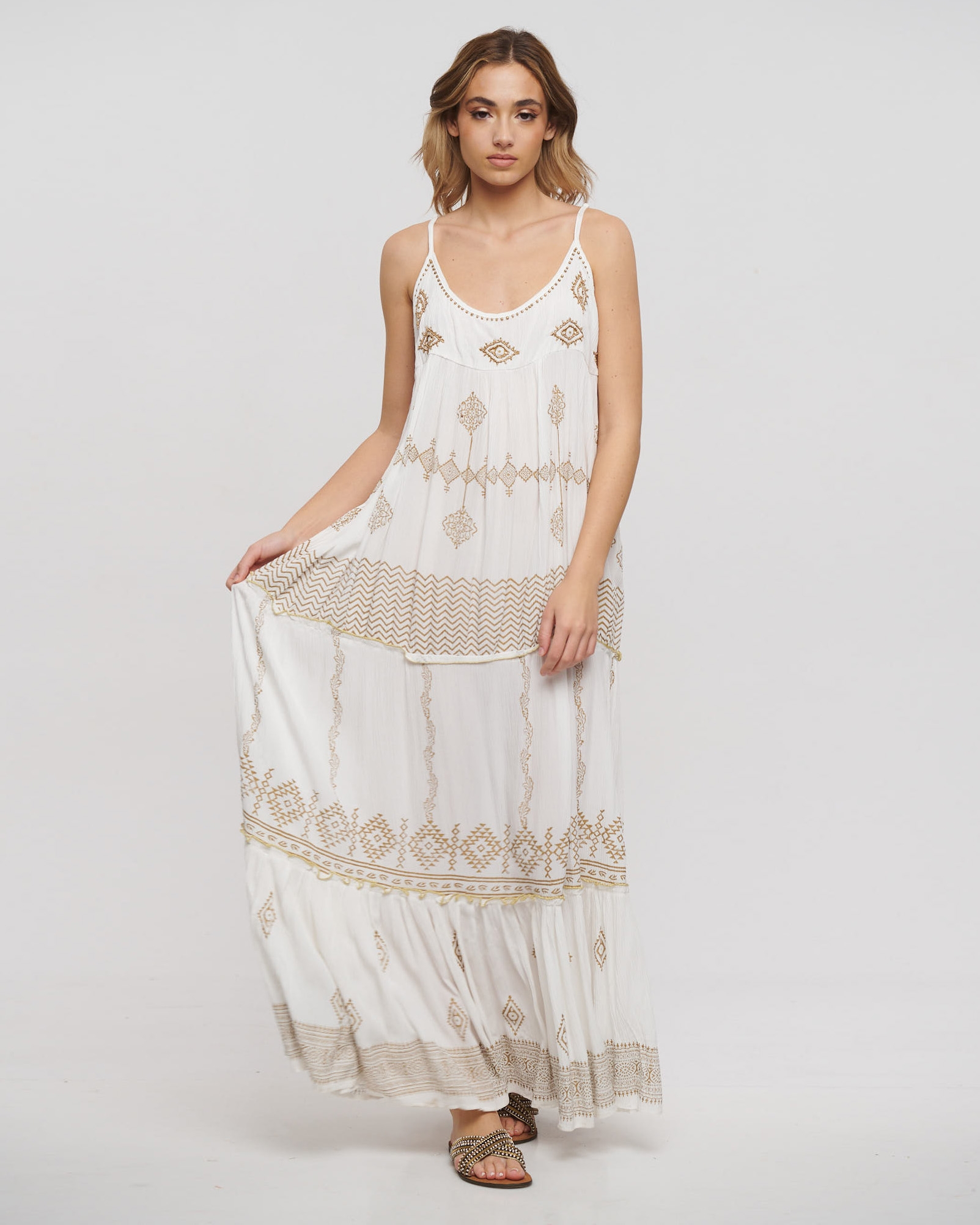 Maxi Dress With Golden Embroidery BLE RESORT COLLECTION