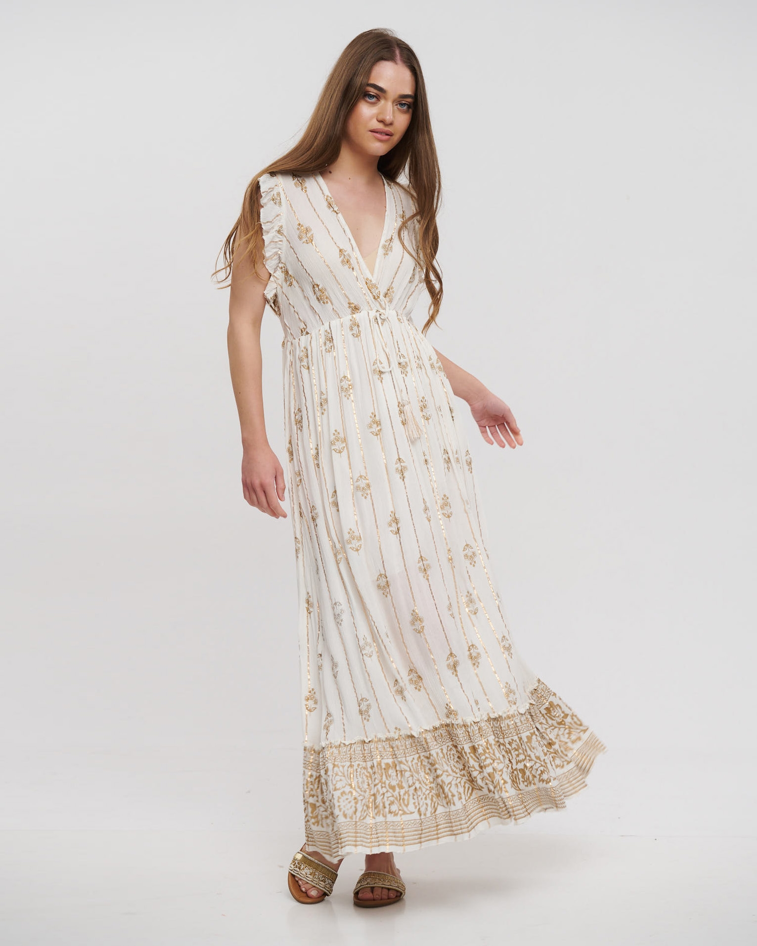Dress With Ruffles And Golden Design BLE RESORT COLLECTION