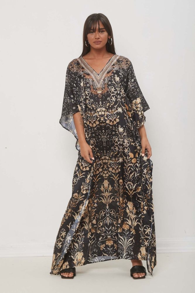 Ble Floral Kaftan With Strass