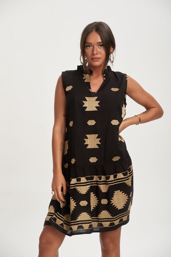 Sleeveless Dress With Golden Embroidery