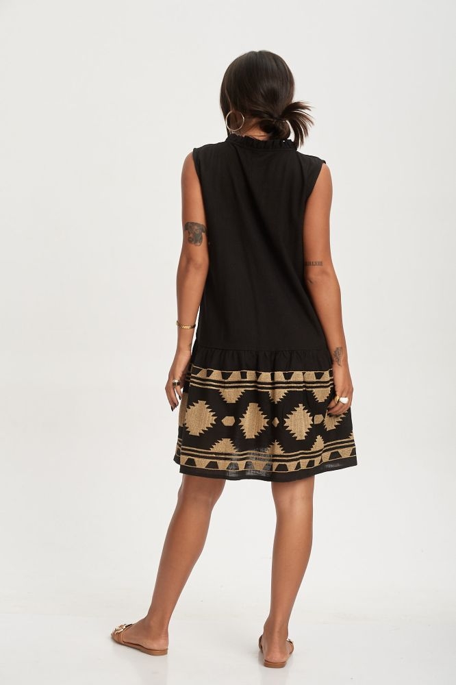 Sleeveless Dress With Golden Embroidery