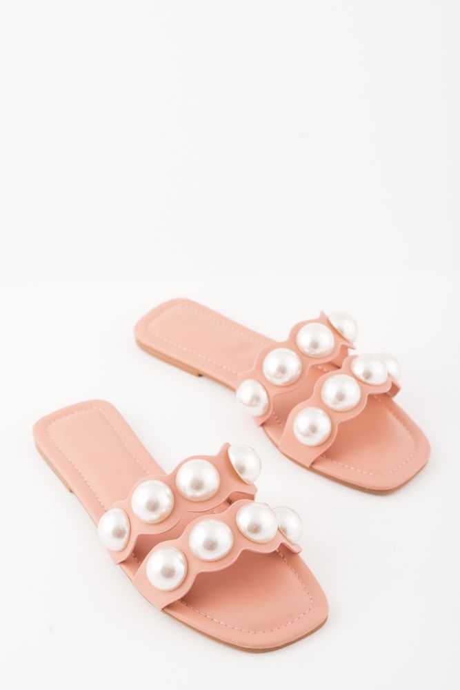 Pearl Decor Slide Sandals