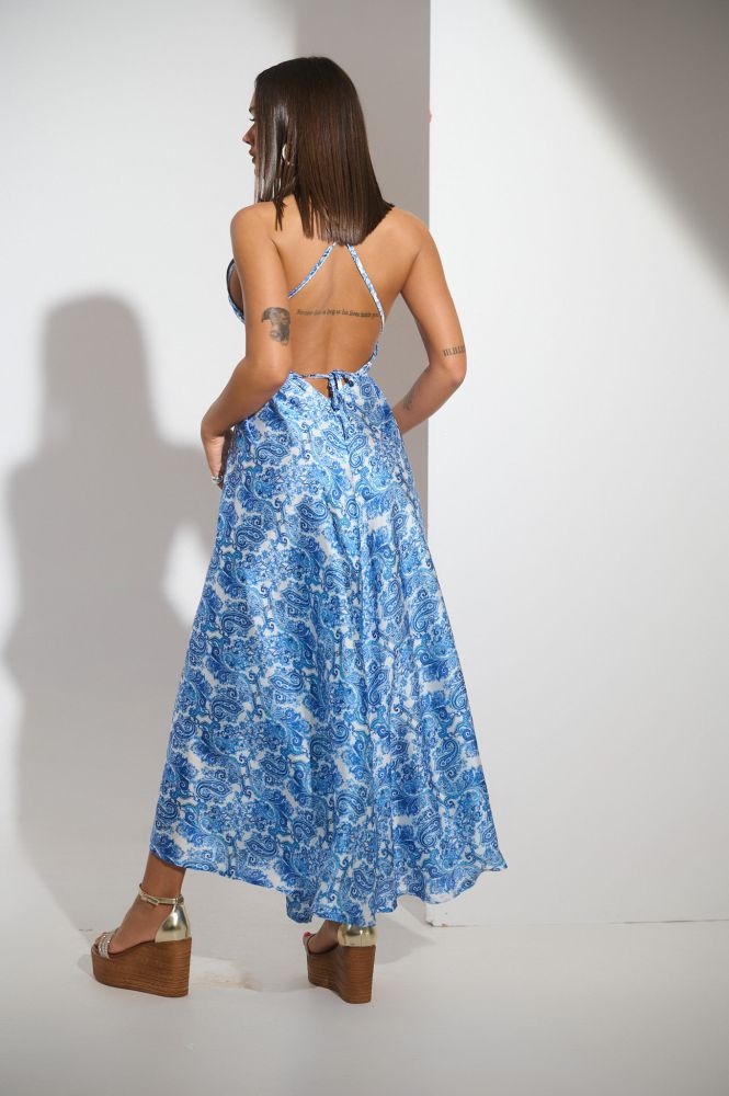 Satin Wrap Maxi Paisley Printed Dress