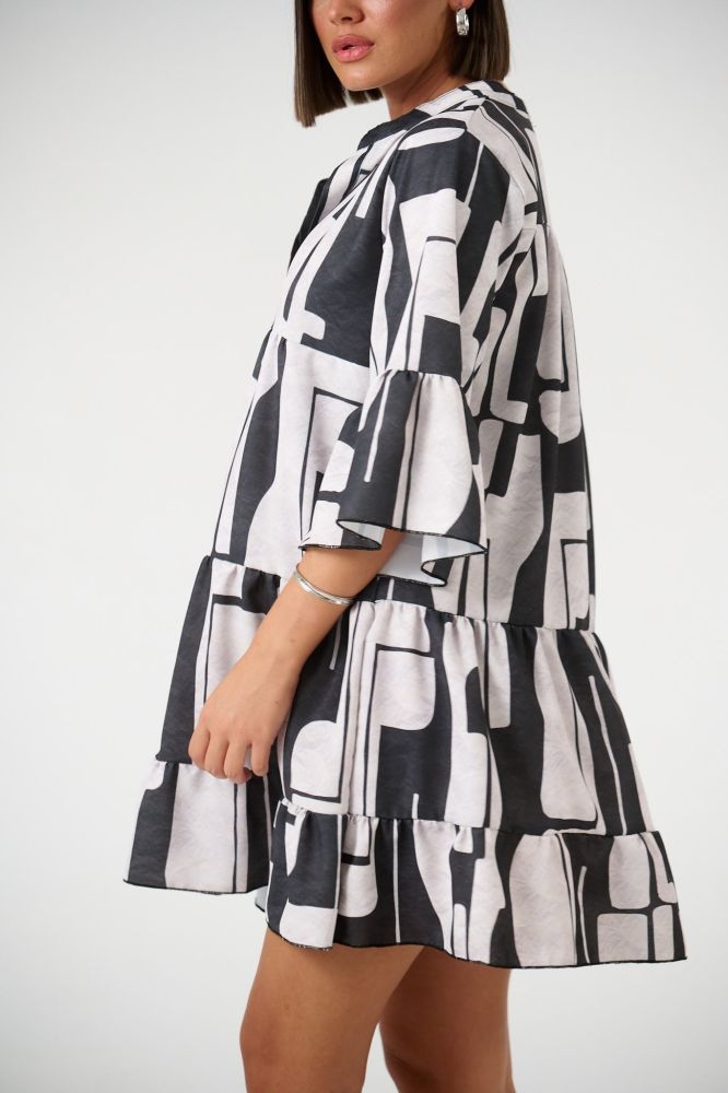 Mini Ruffled Dress With Geometrical Design
