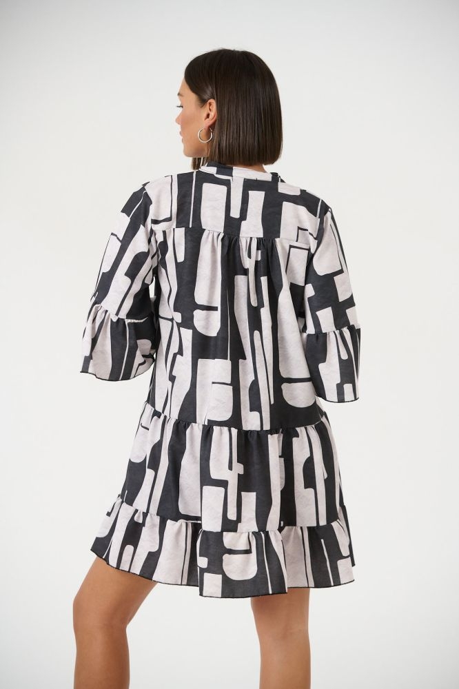 Mini Ruffled Dress With Geometrical Design