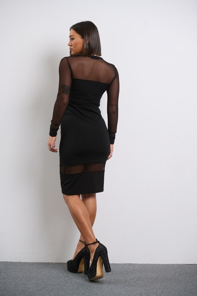 Midi Longsleeve Dress With See-through Details