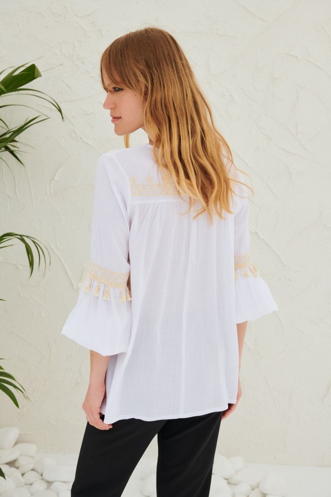 Blouse With Embroidery And Tassels DEJAVU