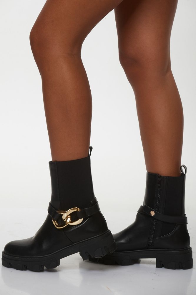 Leatherette Boots With Chain