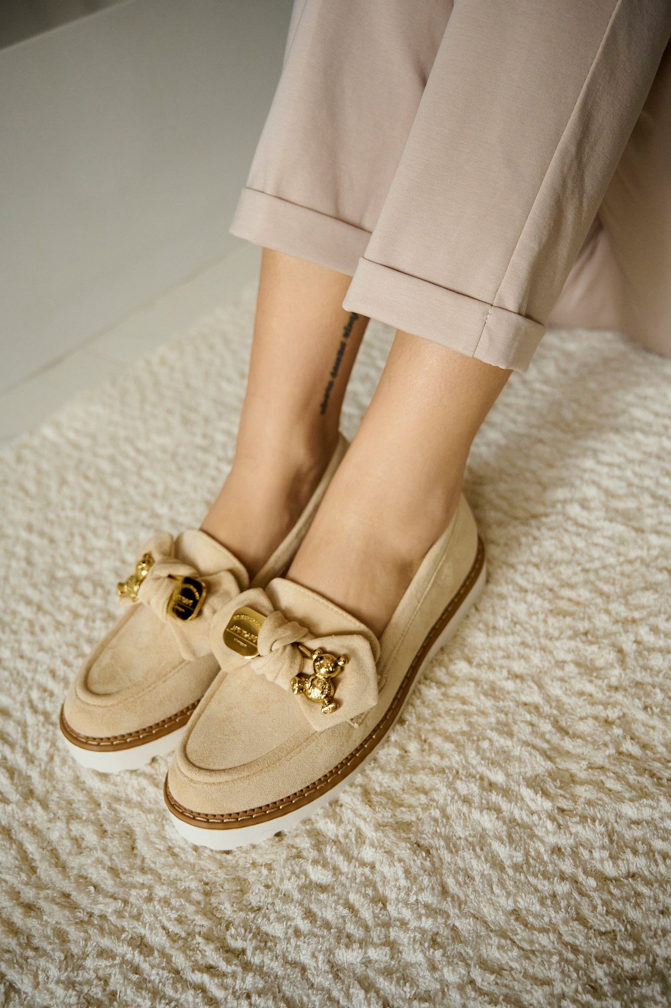 Suede Loafers With Bow