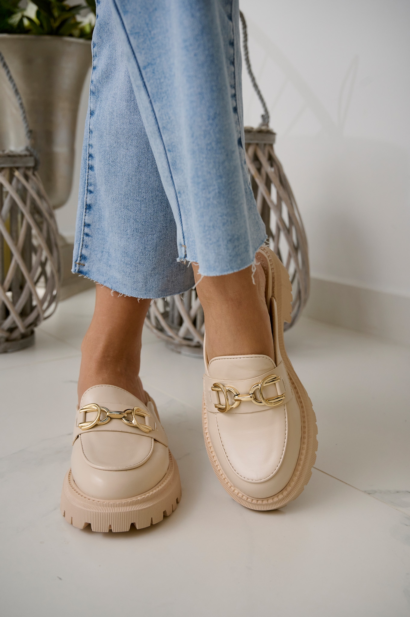 Slingback Loafers With Golden Buckle