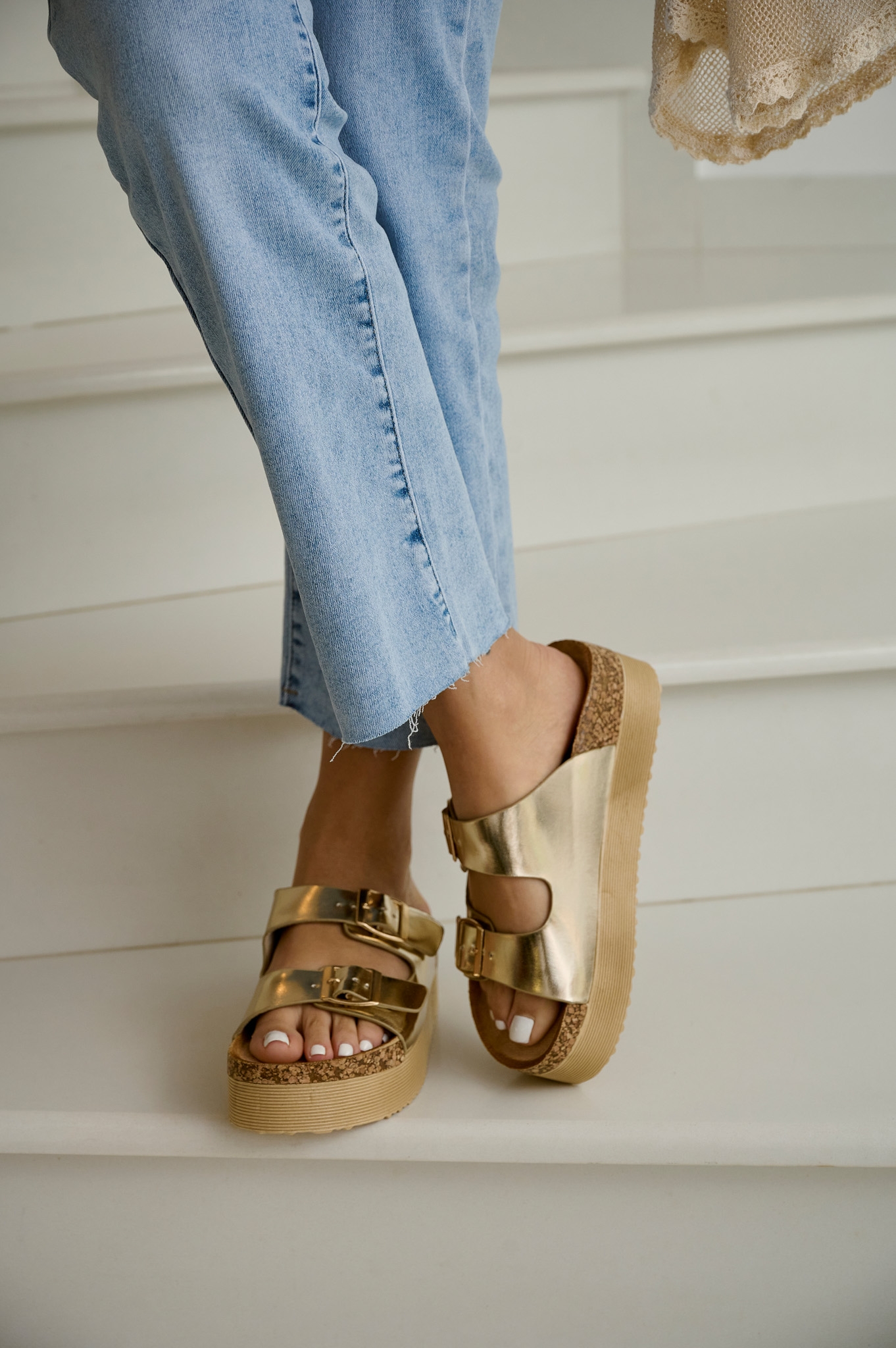Metallic Slippers With Buckles