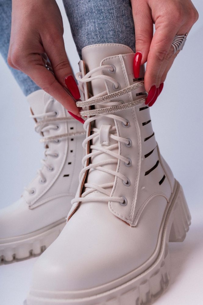 Combat Boots With Shiny Strap