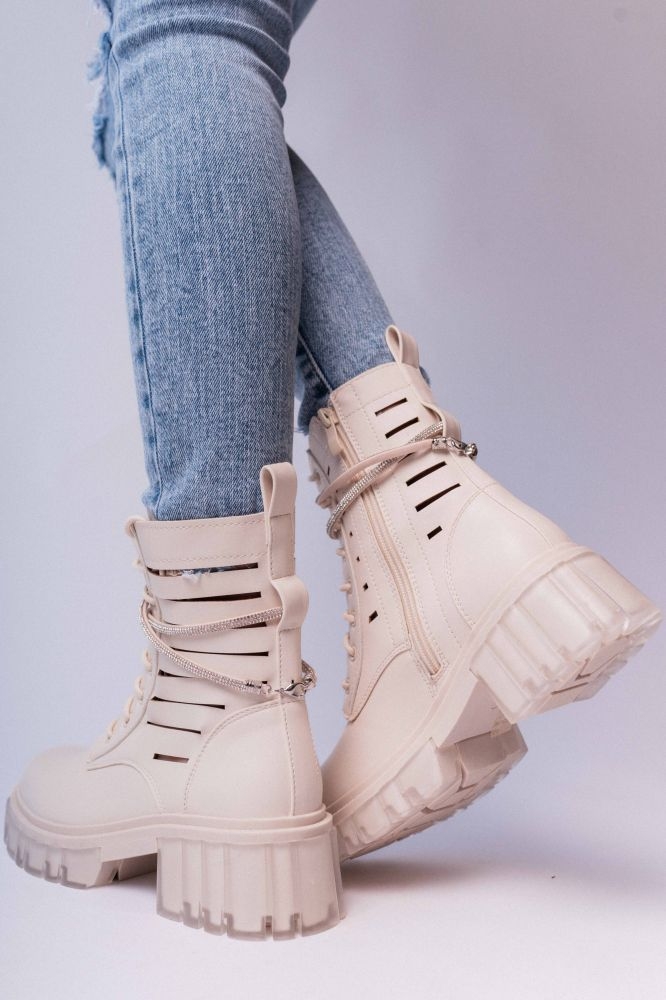 Combat Boots With Shiny Strap