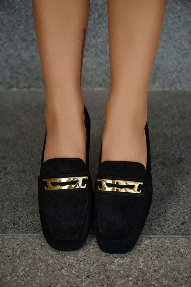 Suede Loafers With Golden Buckle