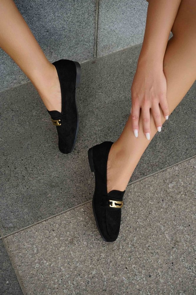 Suede Loafers With Golden Buckle