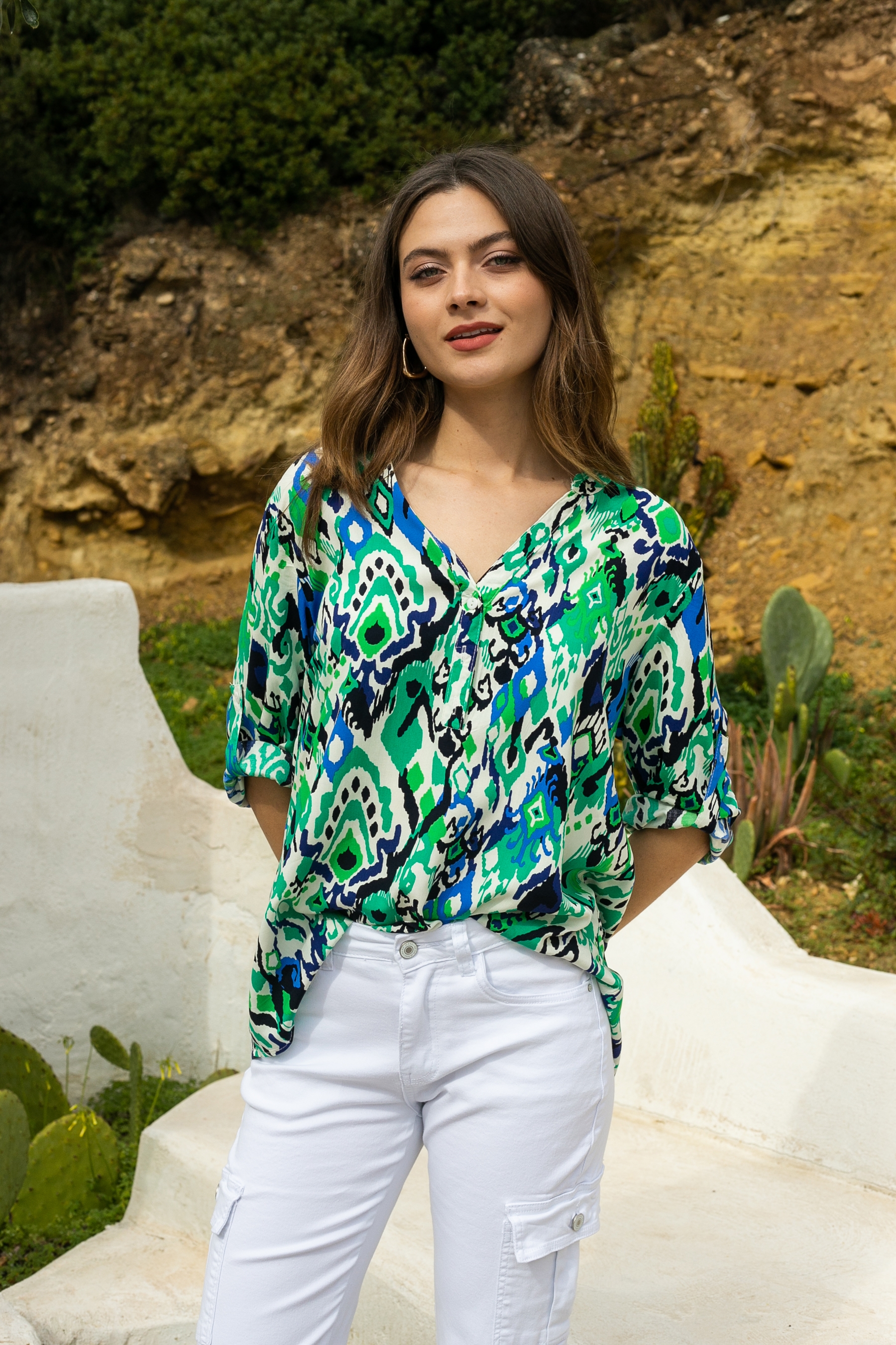 Printed Blouse With Buttons OPEN FASHION