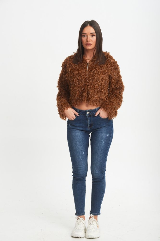 Furry Cardigan With Hoodie