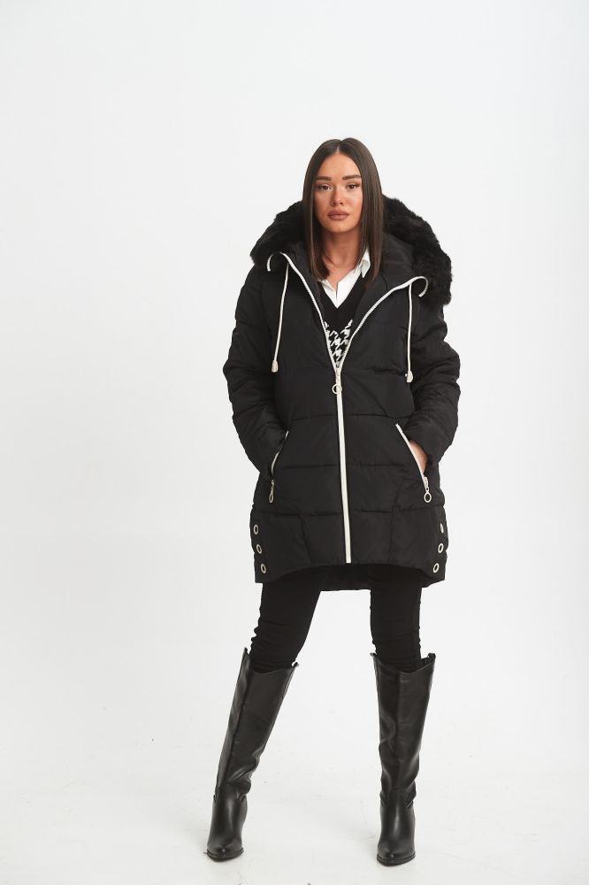 Puffer Jacket With White Zipper