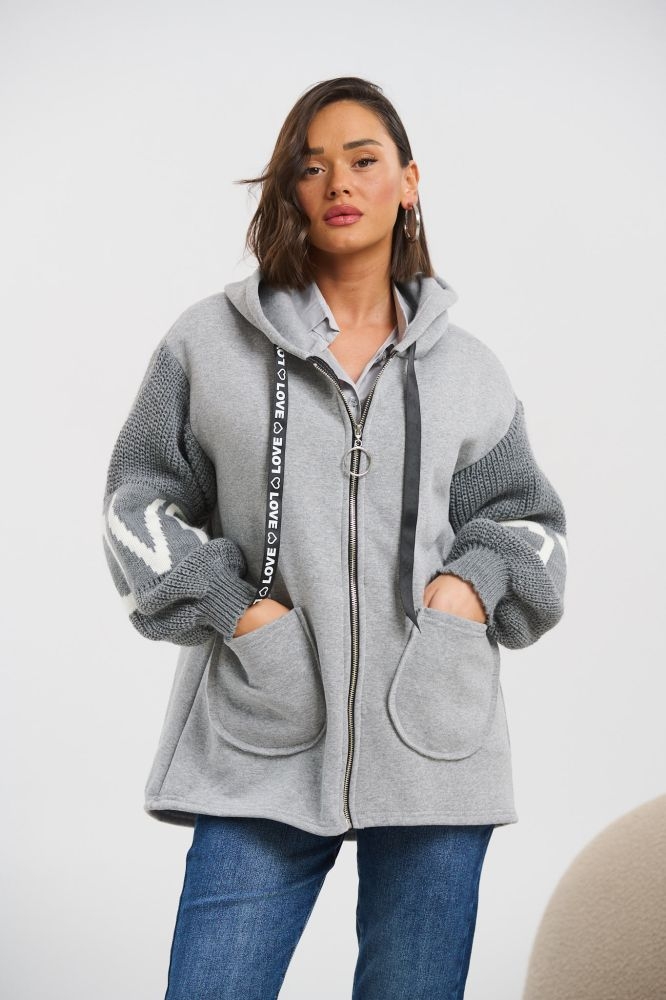 Hoodie With Knitted Sleeves
