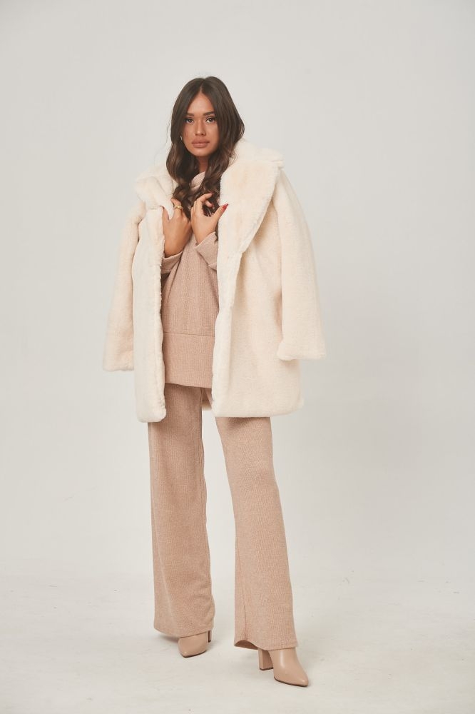 Waterfall Collar Double Button Fuzzy Coat