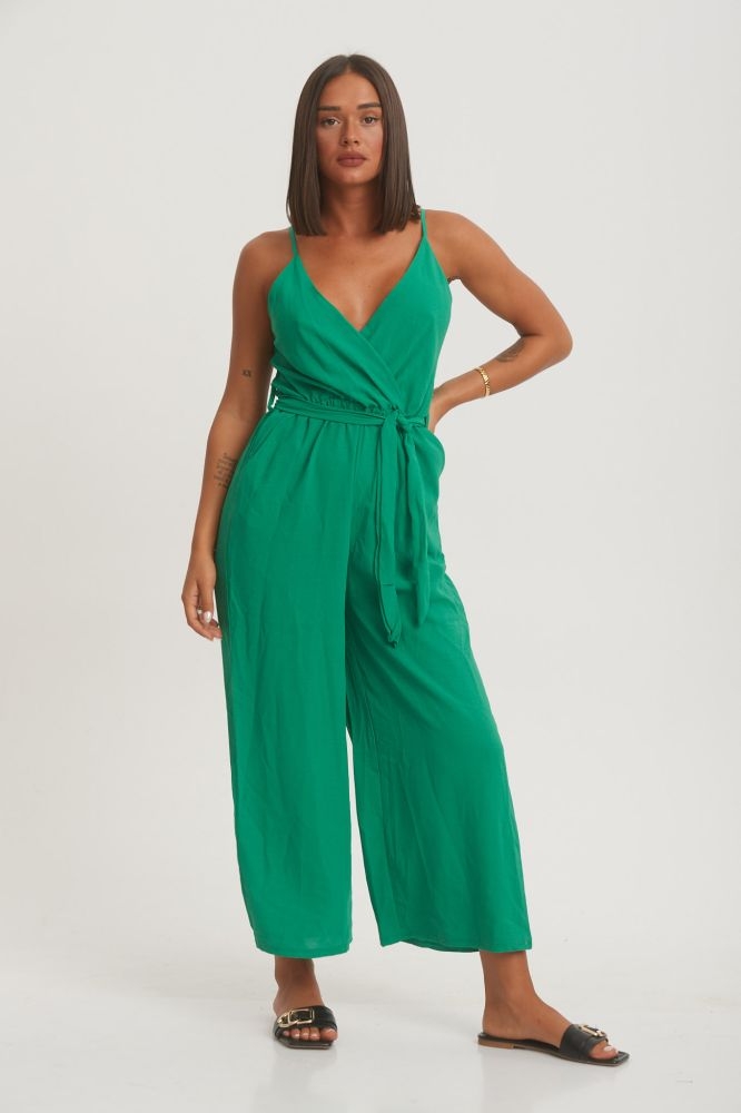 Striped Sleeves Jumpsuit With Belt
