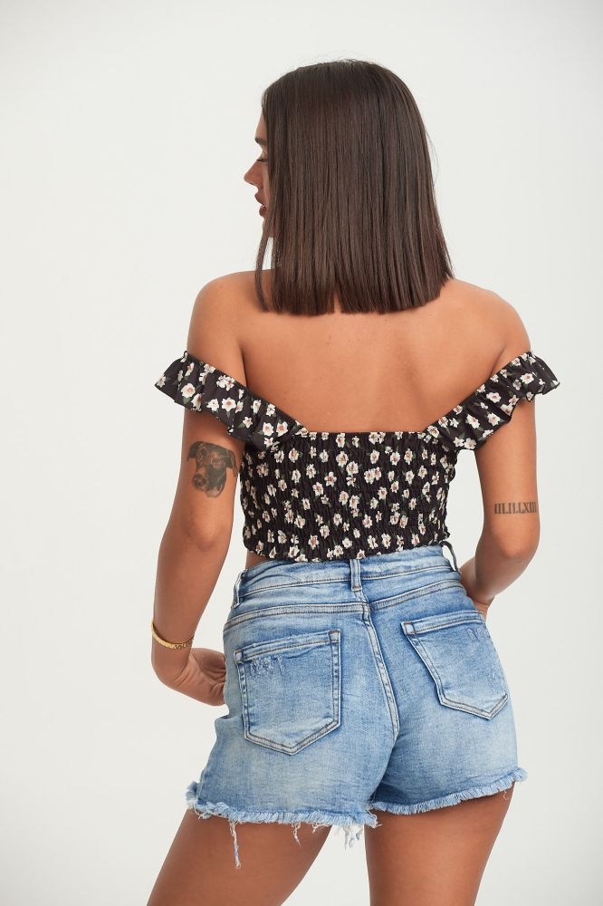 Ruffled Top With Printed Daisies