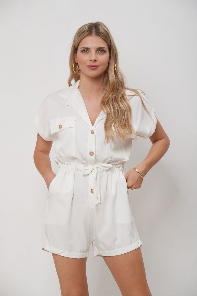 Tie Front Short Jumpsuit With Buttons