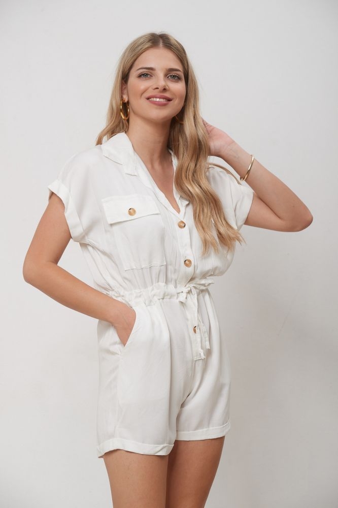 Tie Front Short Jumpsuit With Buttons