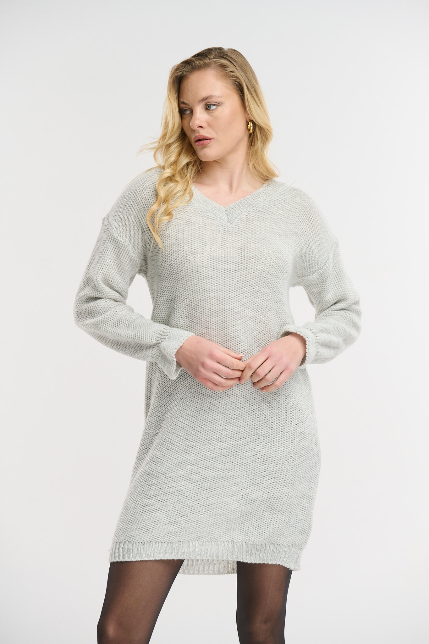 Knitted Mini Dress With Ruffled Sleeves