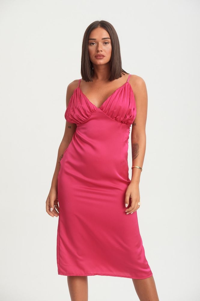 Satin Dress With Pleated Detail
